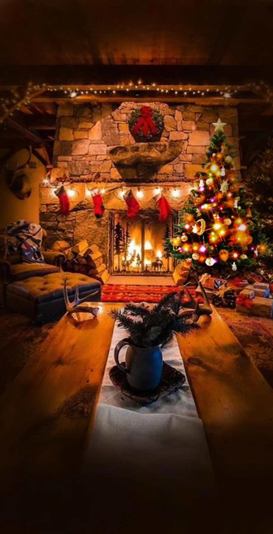 Fireplace Christmas Stylish Cute Background