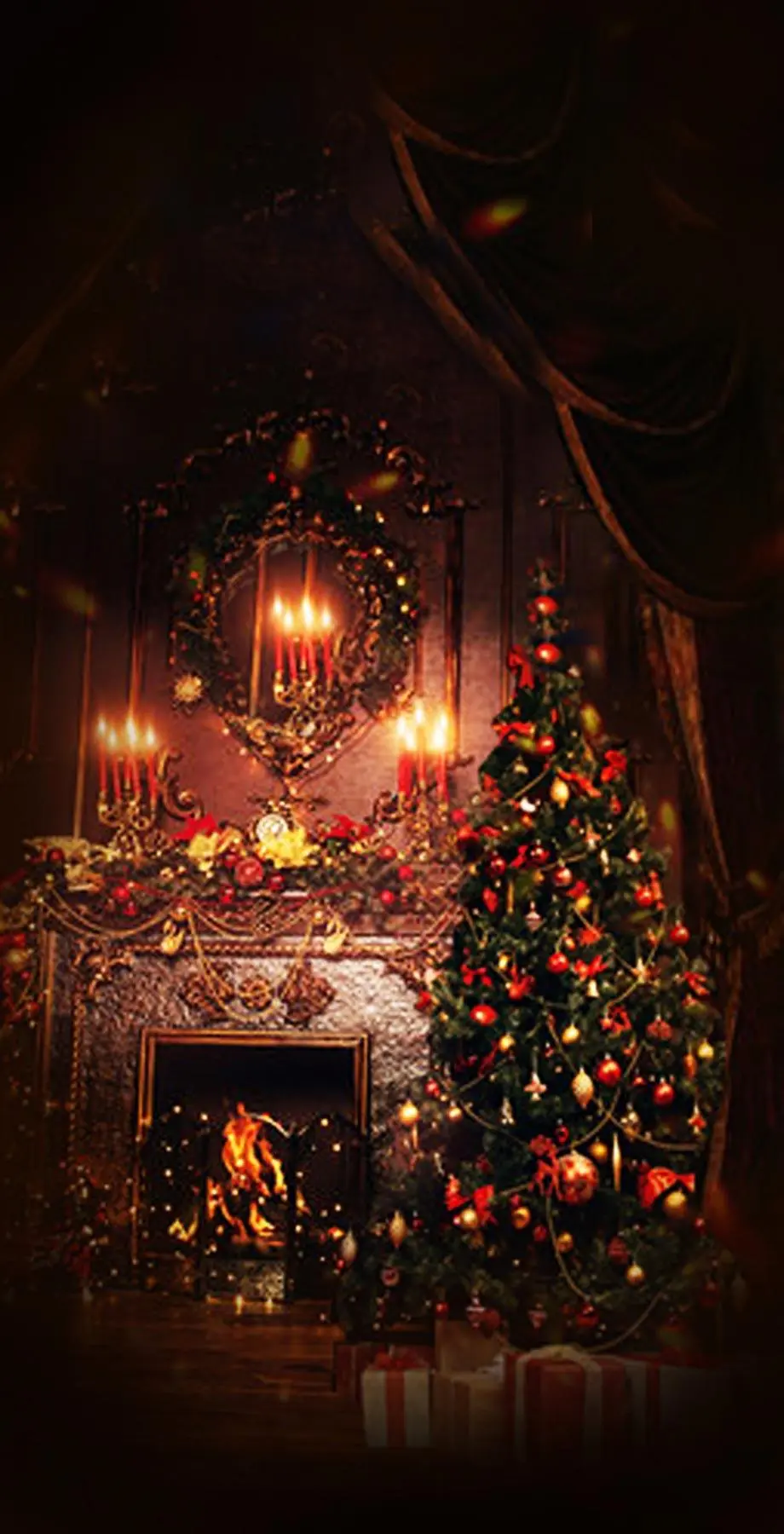 Fireplace Xmas Realistic Wonderful Wallpaper background